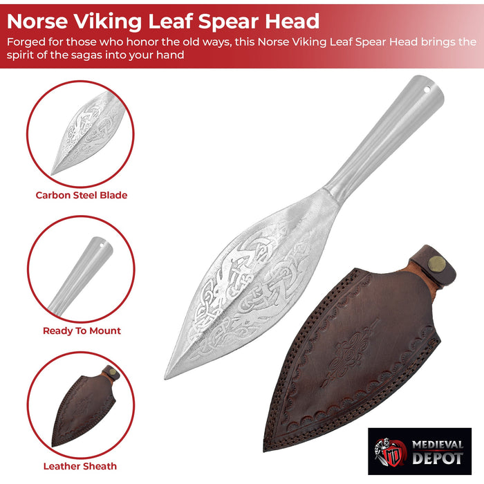 Norse Viking Leaf Long Carbon Steel Spear Head