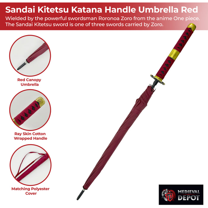 One piece Zoro Sandai Kitetsu Katana Handle Umbrella Red