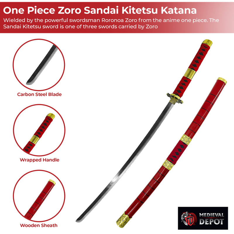 One piece Zoro Sandai Kitetsu silver edge Katana Sword