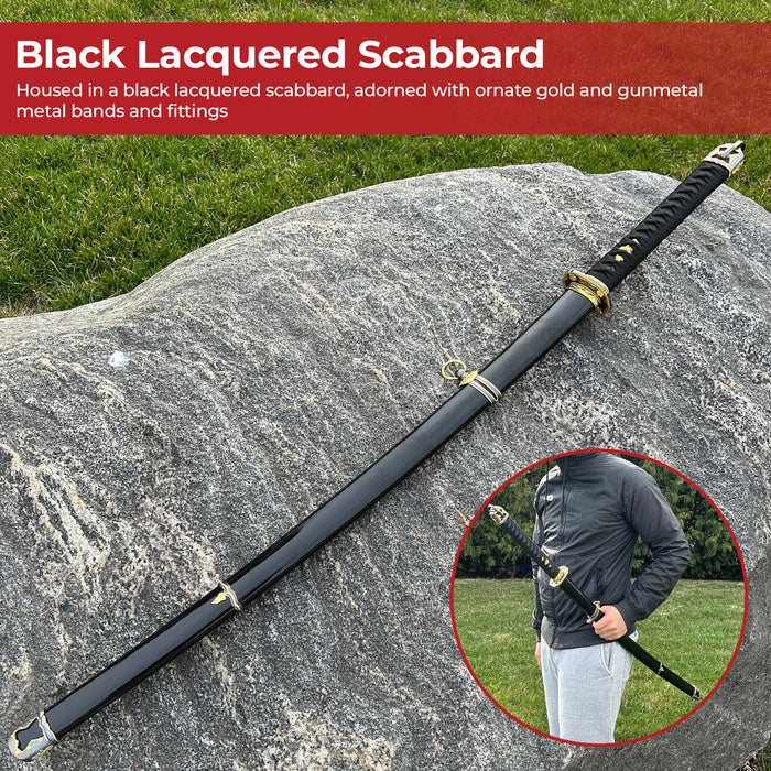 Onyx Elegance Handmade Katana A Symphony of Black and Gold Mastery