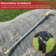 Officer's Saber – 38-Inch Ceremonial Sword with Decorative Metal Scabbard and Velvet Bag