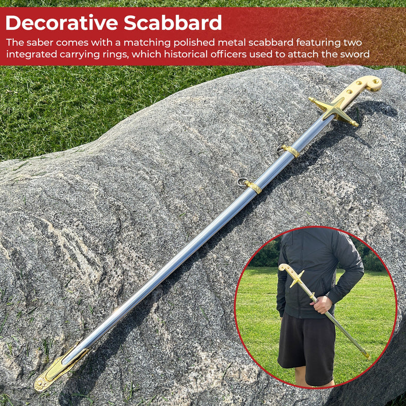 Officer's Saber – 38-Inch Ceremonial Sword with Decorative Metal Scabbard and Velvet Bag