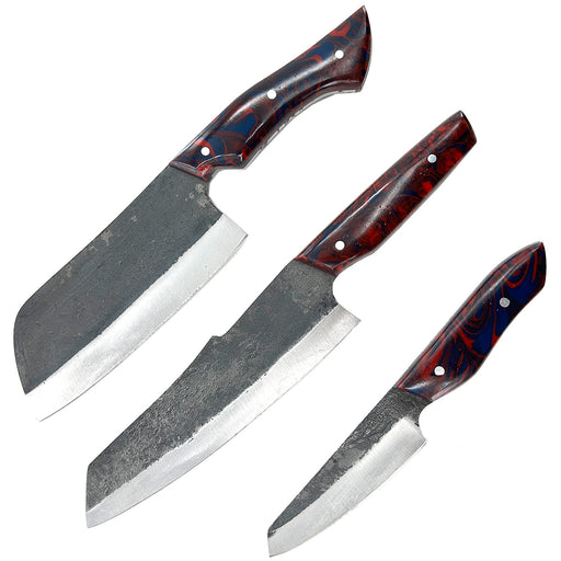 Oishee Japanese Style Carbon Steel Chef's Knives Set Of Three