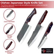 Oishee Japanese Style Carbon Steel Chef's Knives Set Of Three