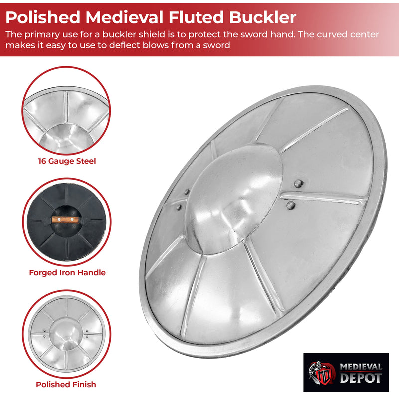 Polished Medieval Fluted Buckler Shield