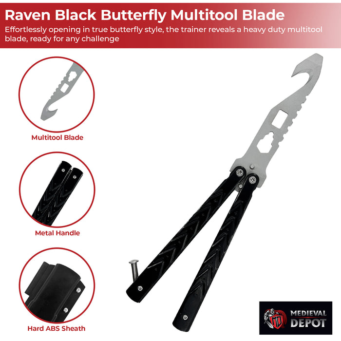Raven Black Butterfly Style Multitool Blade trainer with Case