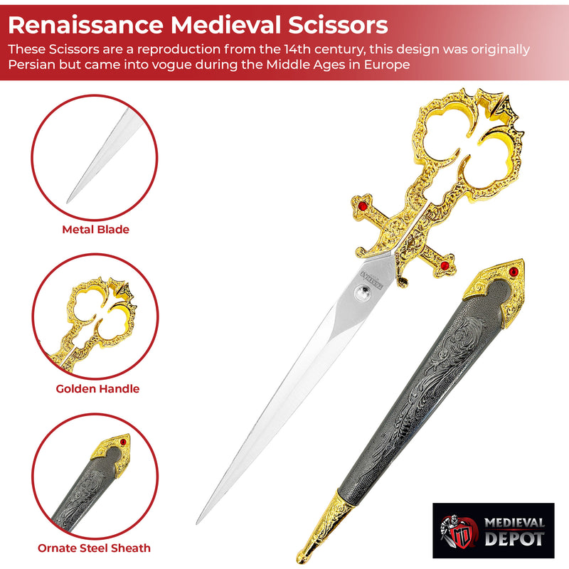 Renaissance Medieval Scissors Gold Dagger