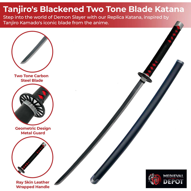 Tanjiro Kamado Demon Slayer Blackened Two-Tone Blade Nichirin Katana Sword