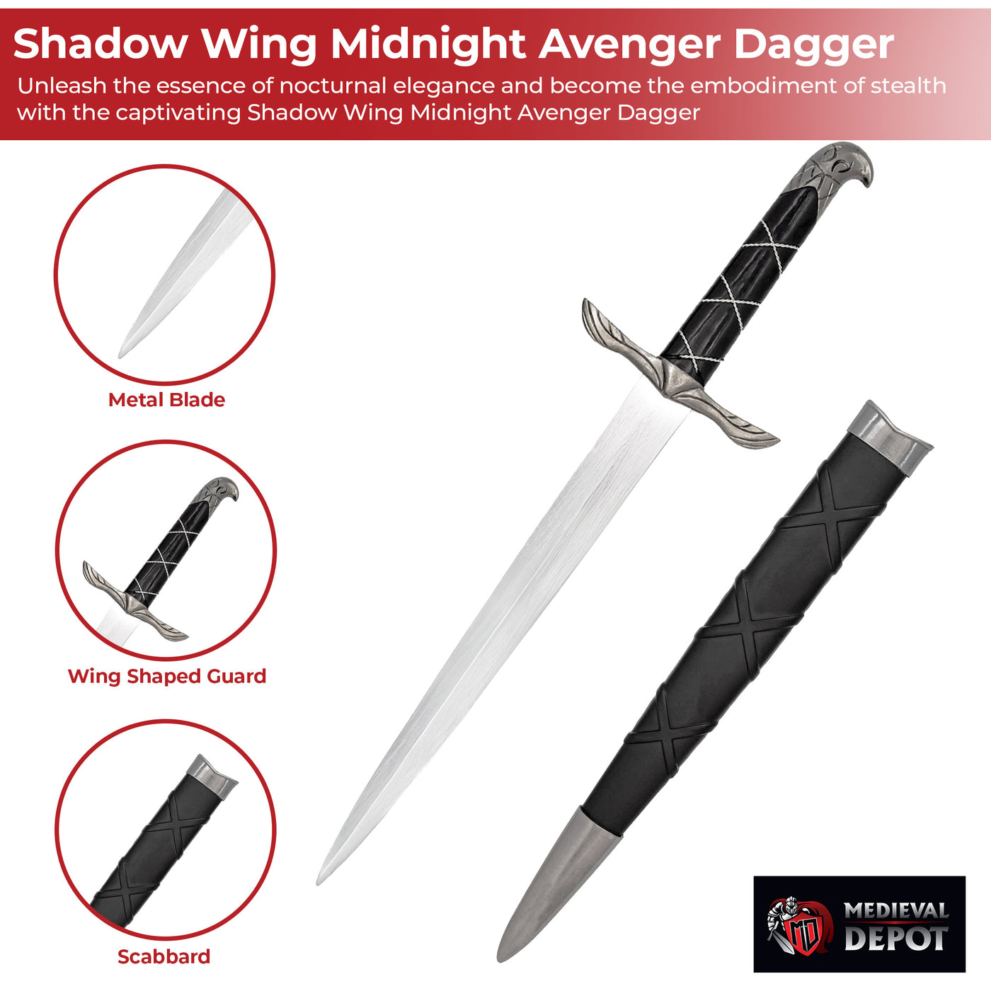 Shadow Wing Midnight Avenger Dagger — Medieval Depot