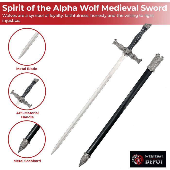 Spirit of the Alpha Wolf Medieval Sword
