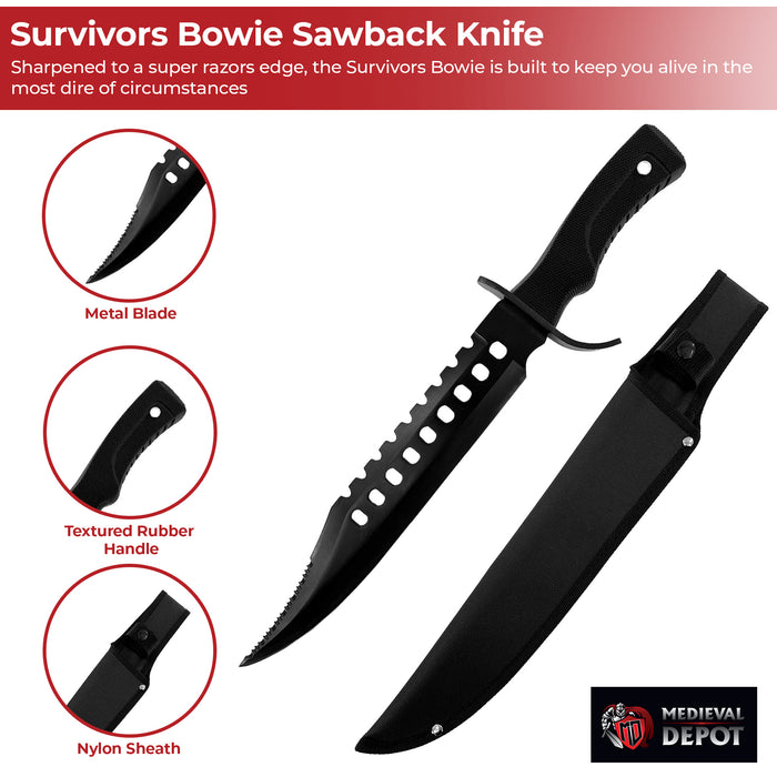 Survivors Bowie Sawback Knife 17 Inches Black