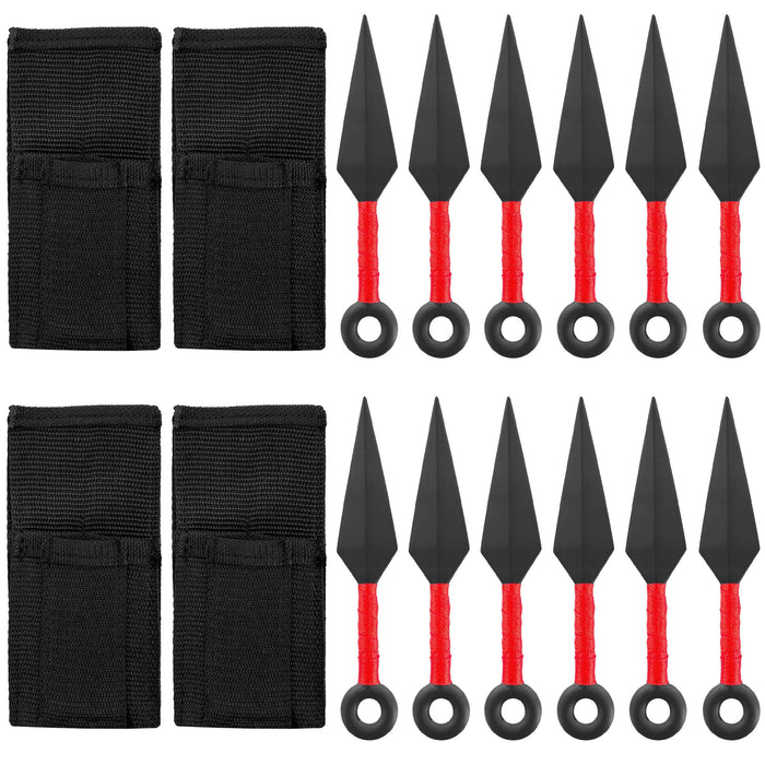 Shadow Strike 12-Piece Red Kunai Throwing Knife Set