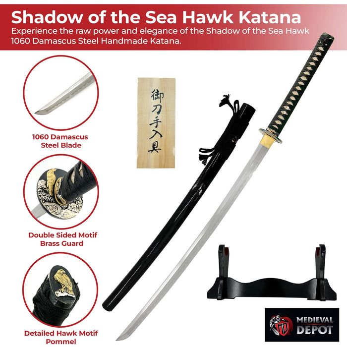 Shadow of the Sea Hawk 1060 Damascus Steel Handmade Katana