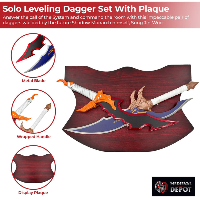 Solo Leveling Shadow Monarch's Dagger Set Knight Killer & Venom Fang Replica with Display Plaque