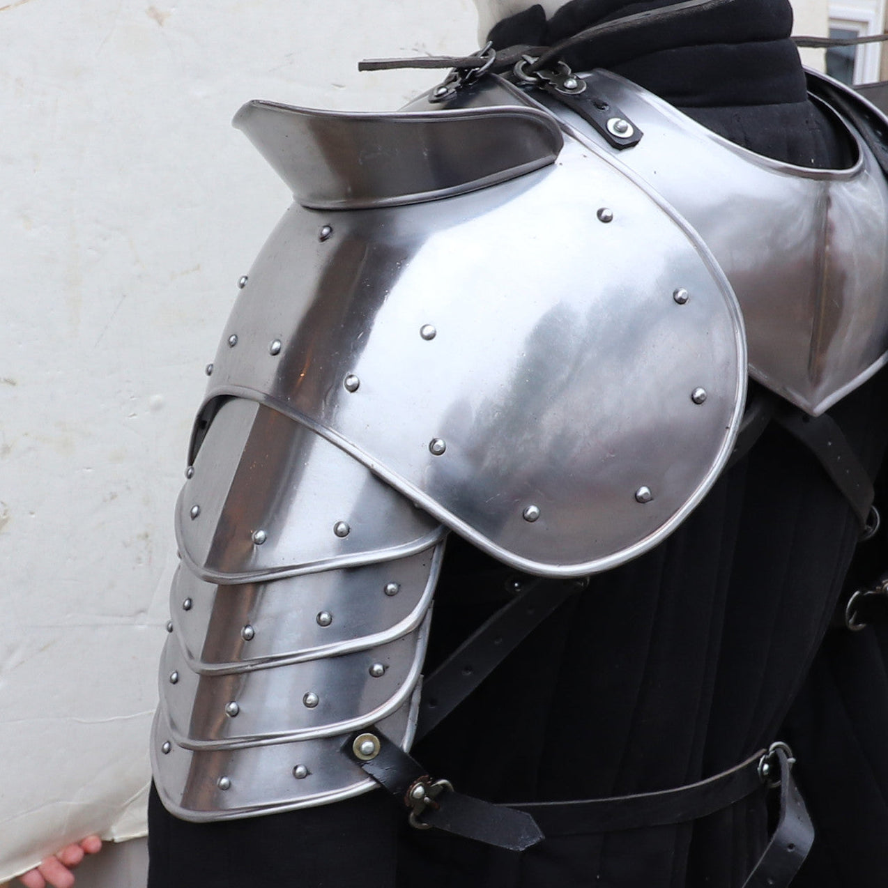 Wizard Pauldron Steel Defender Riveted Pauldrons with Sword Breakers — Medieval Depot