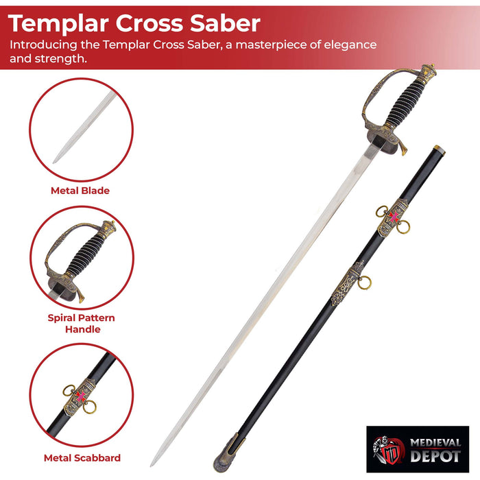Templar Cross Saber with Decorative Brass Fittings