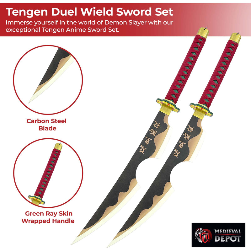 Tengen Uzui Demon Slayer Sound Hashira Duel Wield Sword Set