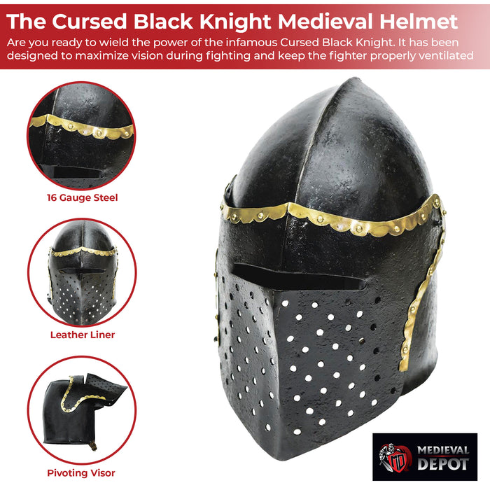 The Cursed Black Knight Functional Medieval Helmet Armor