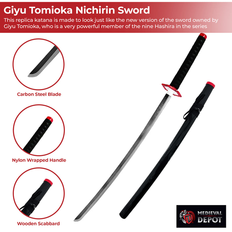 Giyu Tomioka Demon Slayer Replica Water Hashira Nichirin Katana Sword Black Version