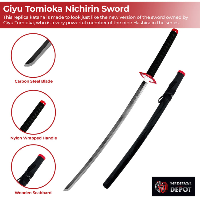 Tomioka Giyu Collectible Demon Slayer Replica Hashira Blue Nichirin Katana Sword Black Version