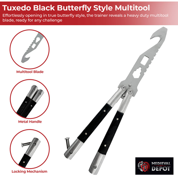 Tuxedo Black Butterfly Style Multitool Blade Trainer
