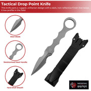 Tactical Drop-Point Knife – Steel Blade with Skeletonized Handle and ABS Sheath