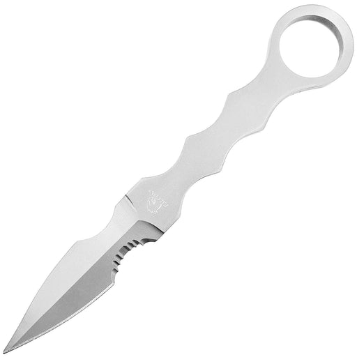 Tactical Drop-Point Knife – Steel Finish with Skeletonized Handle and ABS Sheath