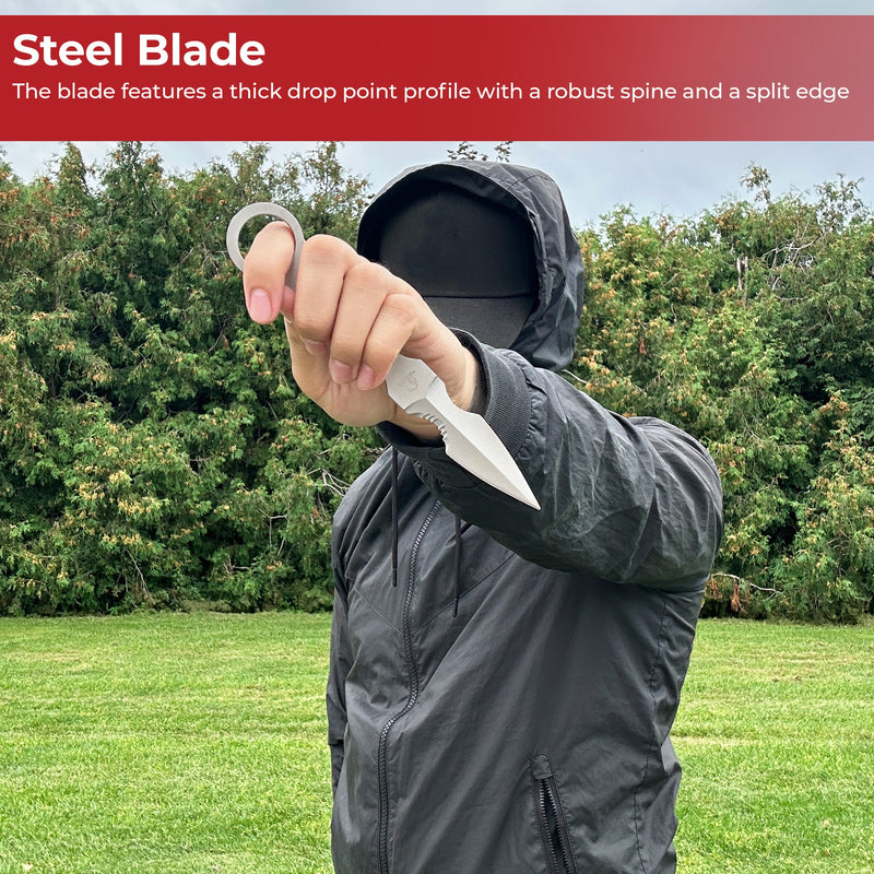 Tactical Drop-Point Knife – Steel Finish with Skeletonized Handle and ABS Sheath