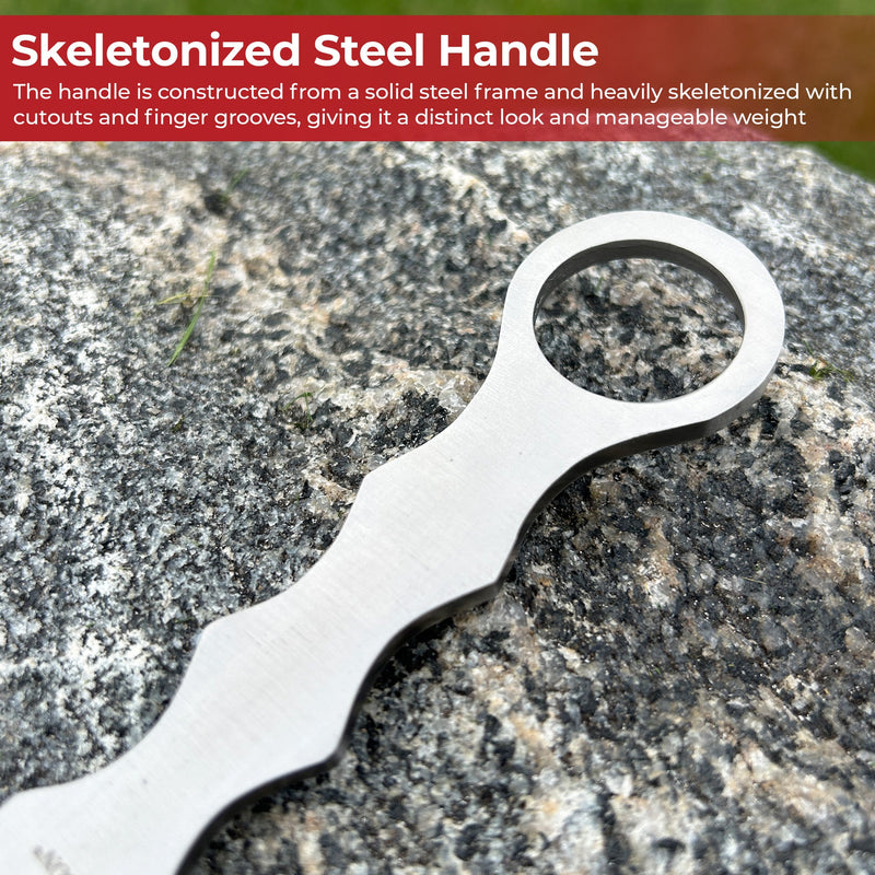 Tactical Drop-Point Knife – Steel Finish with Skeletonized Handle and ABS Sheath