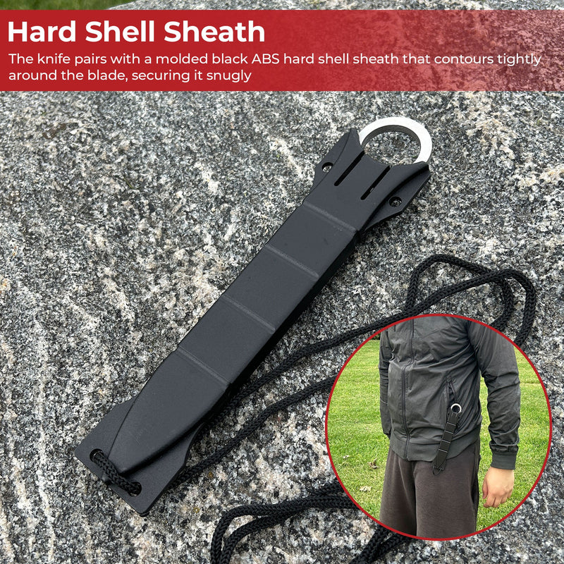 Tactical Drop-Point Knife – Steel Finish with Skeletonized Handle and ABS Sheath