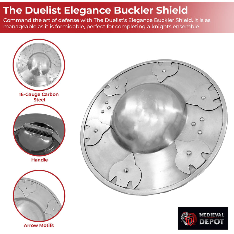 The Duelist's Elegance Silver Polished Carbon Steel Buckler Shield