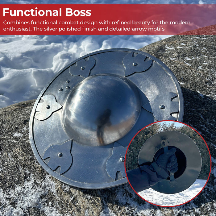 The Duelist's Elegance Silver Polished Carbon Steel Buckler Shield