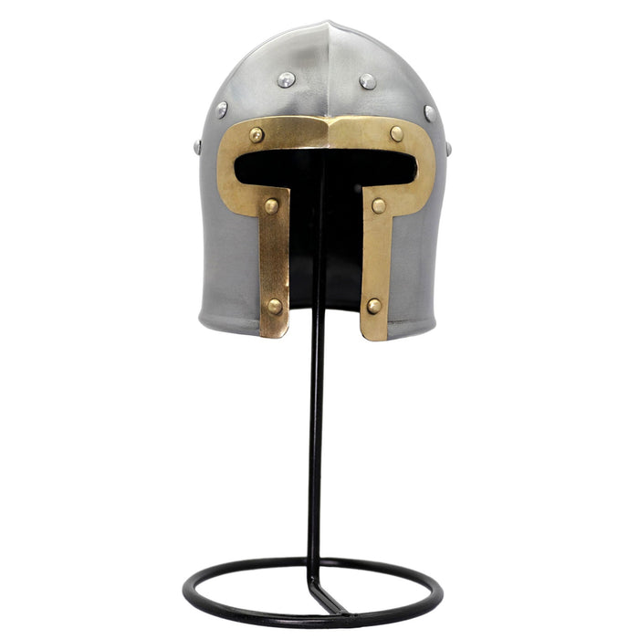 Miniature Sentinel Carbon Steel Barbuta Helmet Display