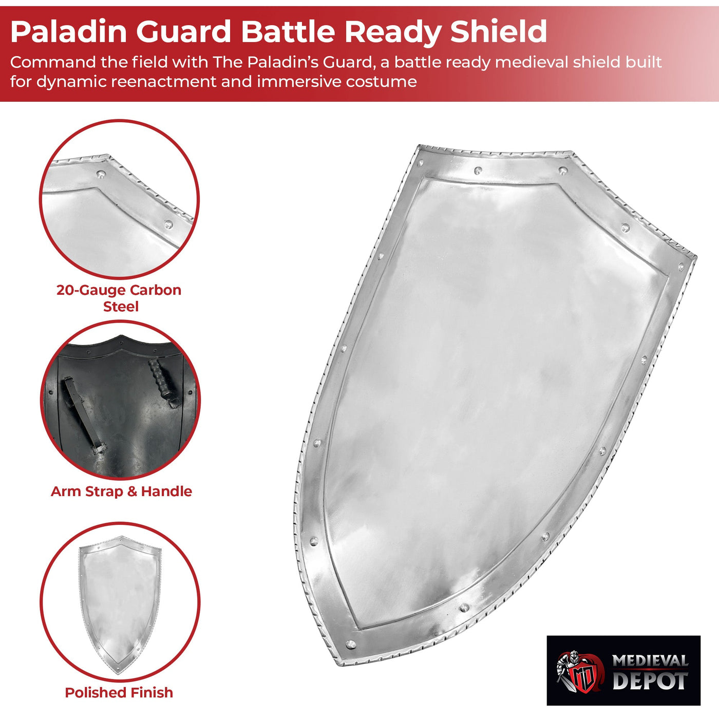 Paladin's Guard Battle-Ready Polished Carbon Steel Shield — Medieval Depot
