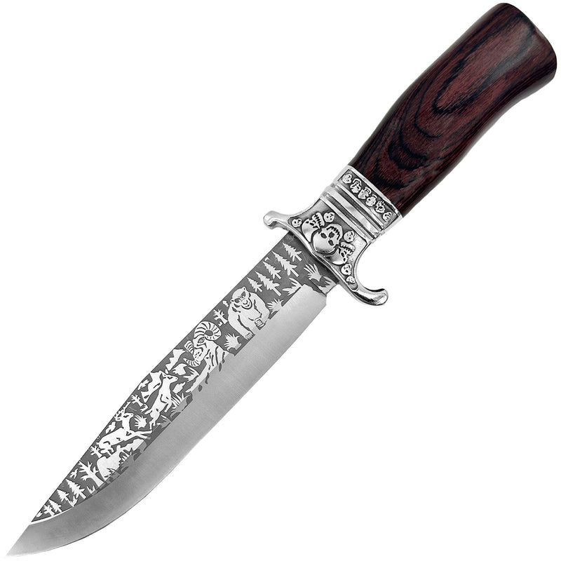 The Sasquatch Etched Forest Scene Survival Fixed Blade Knife