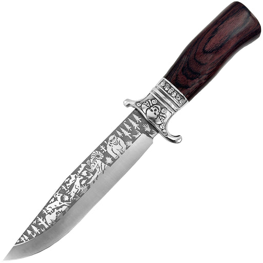 The Sasquatch Etched Forest Scene Survival Fixed Blade Knife
