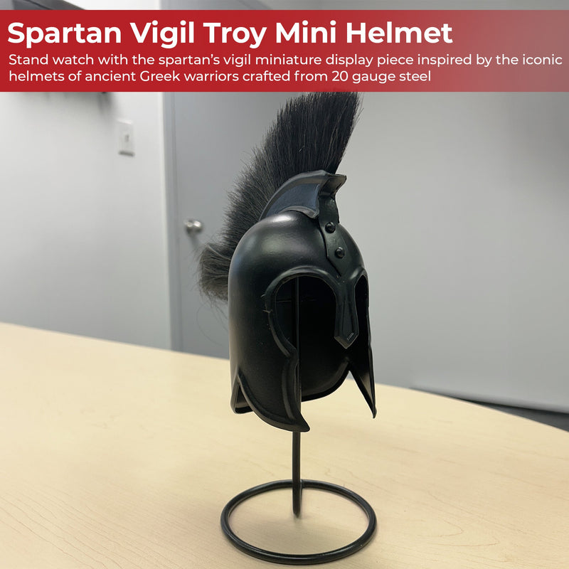 Spartan's Vigil Blackened Carbon Steel Troy Mini Helmet Display