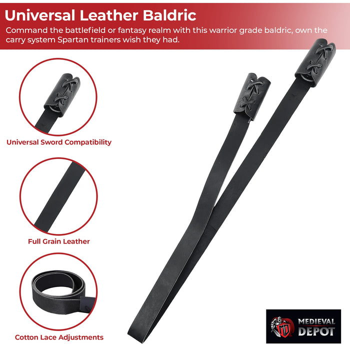 Universal Leather Baldric - Adjustable Back Sling Sword Holder for Medieval & LARP