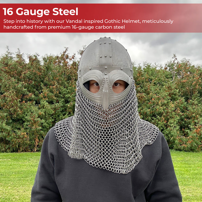Vandals Wrath Forged Steel Gothic Helmet with Chainmail Defense