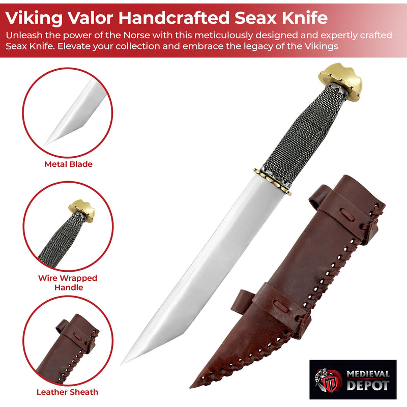 Viking Valor Handcrafted Seax Knife with Wire-Wrapped Handle