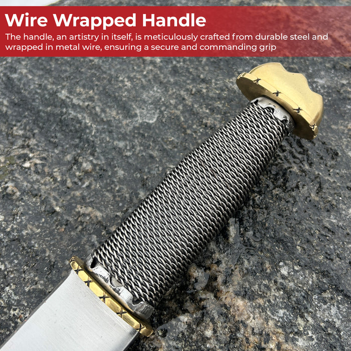 Viking Valor Handcrafted Stainless Steel Seax Knife with Wire-Wrapped Handle