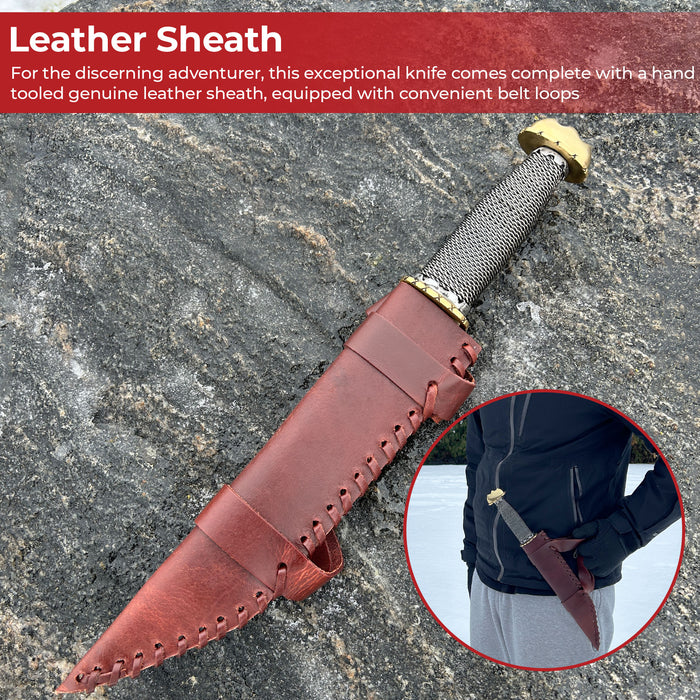 Viking Valor Handcrafted Stainless Steel Seax Knife with Wire-Wrapped Handle