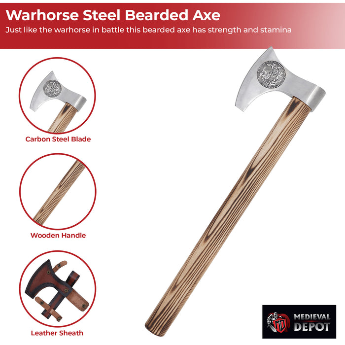 Warhorse High Carbon Forged Steel Bearded Axe