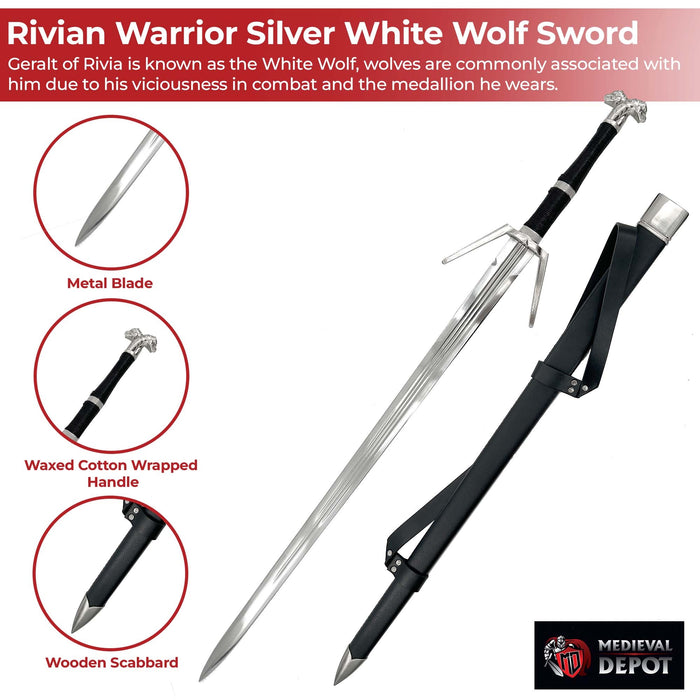 Witcher - Rivian Warrior Silver White Wolf Sword