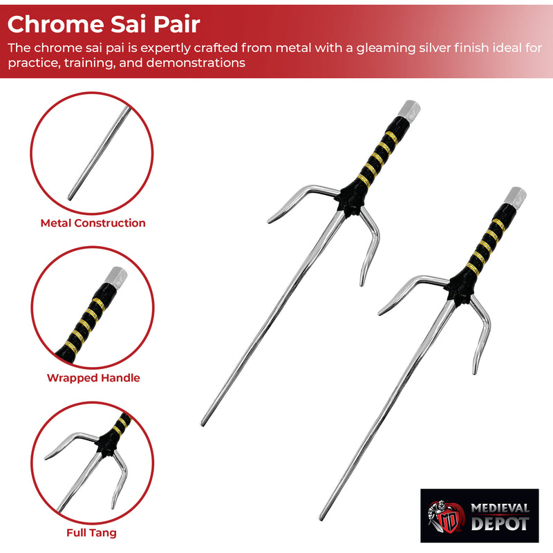 "With the Sun" Octagonal 15" Chrome Sai Pair