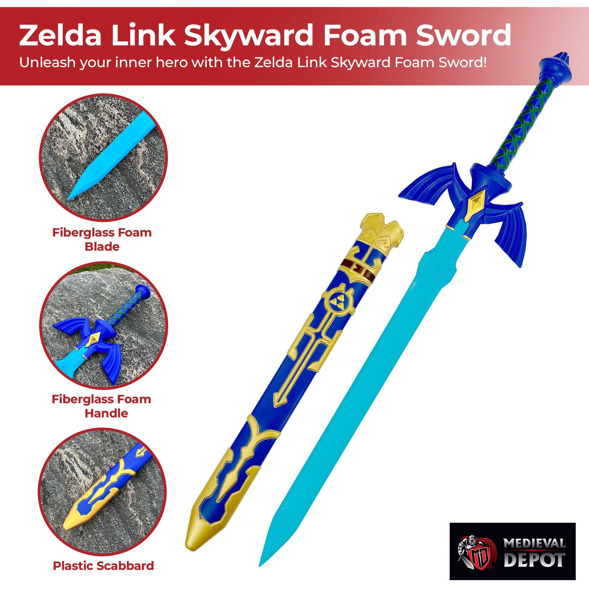 Zelda Link Skyward Foam Sword with Scabbard — Medieval Depot