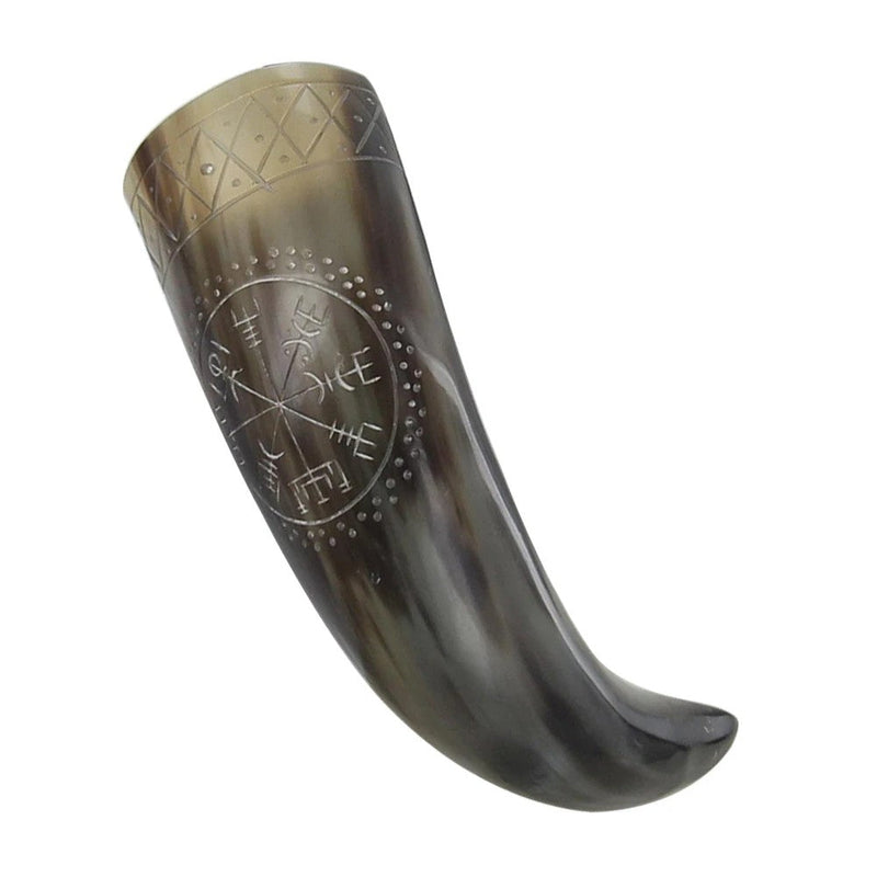 Vegvisir Drinking Horn – Hand-Carved Norse Compass Design