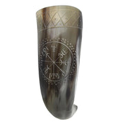 Vegvisir Drinking Horn – Hand-Carved Norse Compass Design