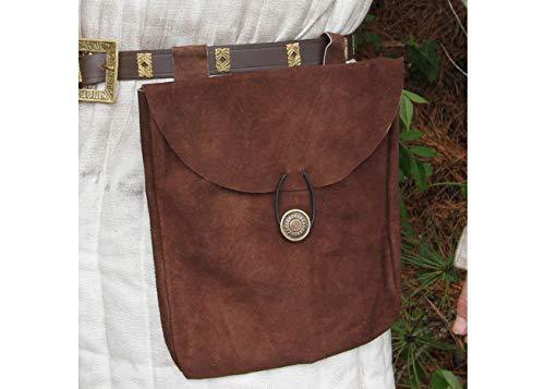 Medieval Renaissance Leather Brown Suede Pouch Large - Medieval Depot