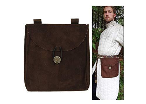 Medieval Renaissance Leather Brown Suede Pouch Large - Medieval Depot